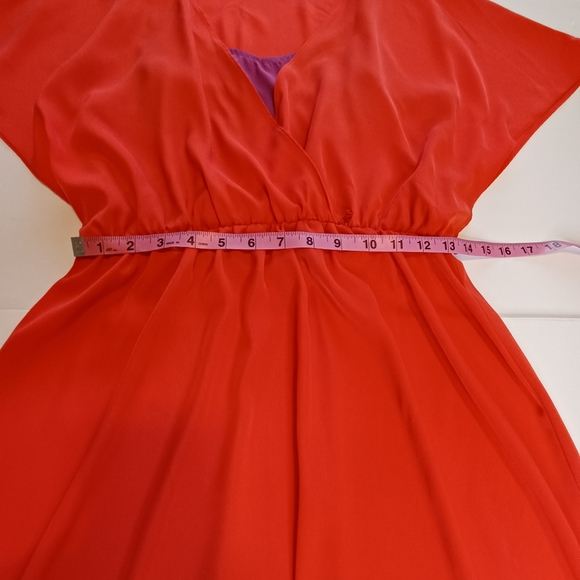 MSK Silky Batwing Colorblock Twofer Belted Dress Women's Sz Med Red Purple - Picture 6 of 11